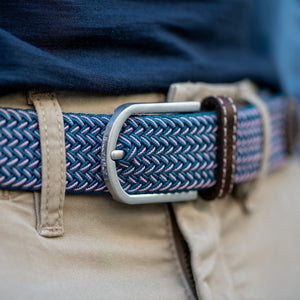 Premium The Seoul  Woven Elastic Blue and Pink Stretch BillyBelt with  Calfskin Leather