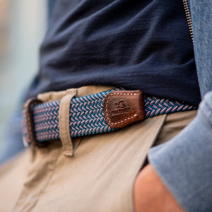 Premium The Seoul  Woven Elastic Blue and Pink Stretch BillyBelt with  Calfskin Leather