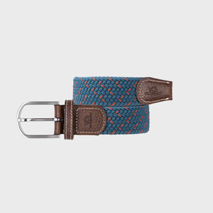 Premium The Fezzano  Woven Elastic Blue and Red Stretch BillyBelt with  Calfskin Leather