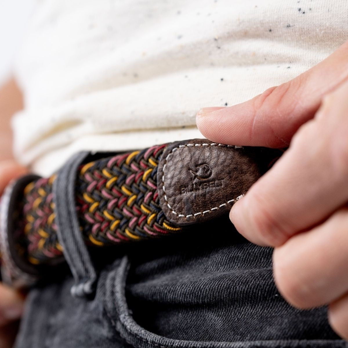 Premium The Caracas Woven Multicoloured Elastic Stretch BillyBelt with  Calfskin Leather