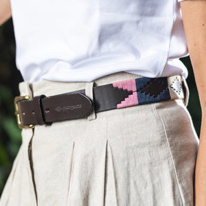 Pampeano Dulce Rich Navy, Pink and Cream  Polo Leather Belt