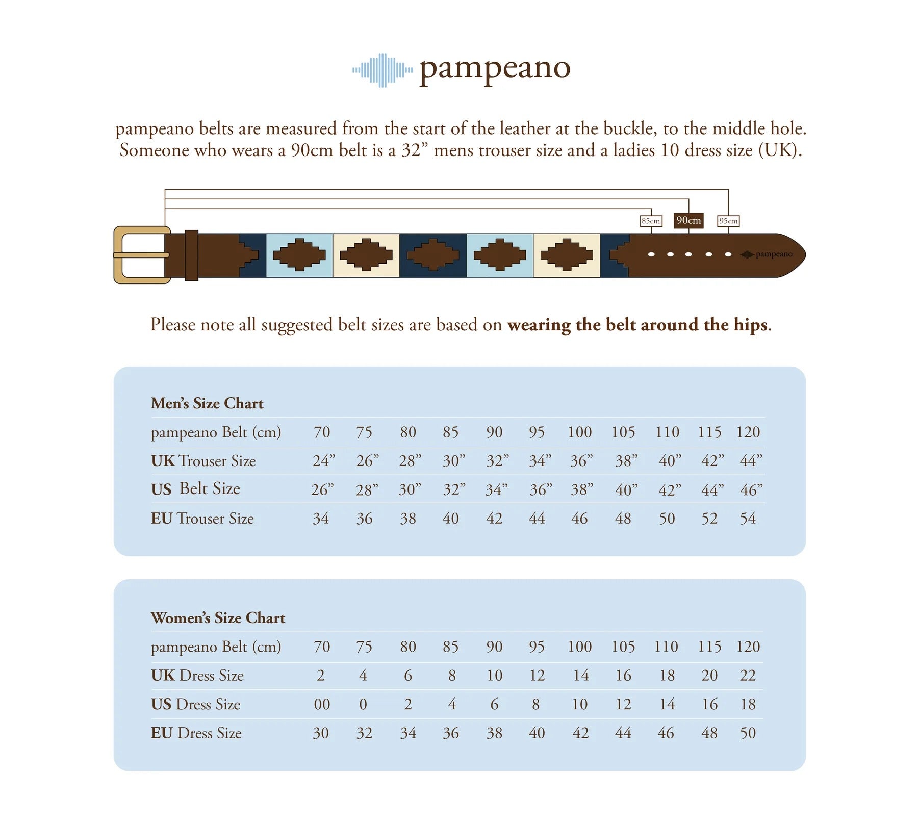 Pampeano Belt sSizing Chart