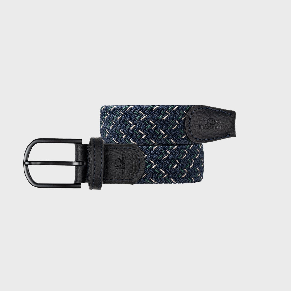 Premium The Knokke Woven Elastic Blue, Green and Mild Yellow Stretch BillyBelt with Black Calfskin Leather